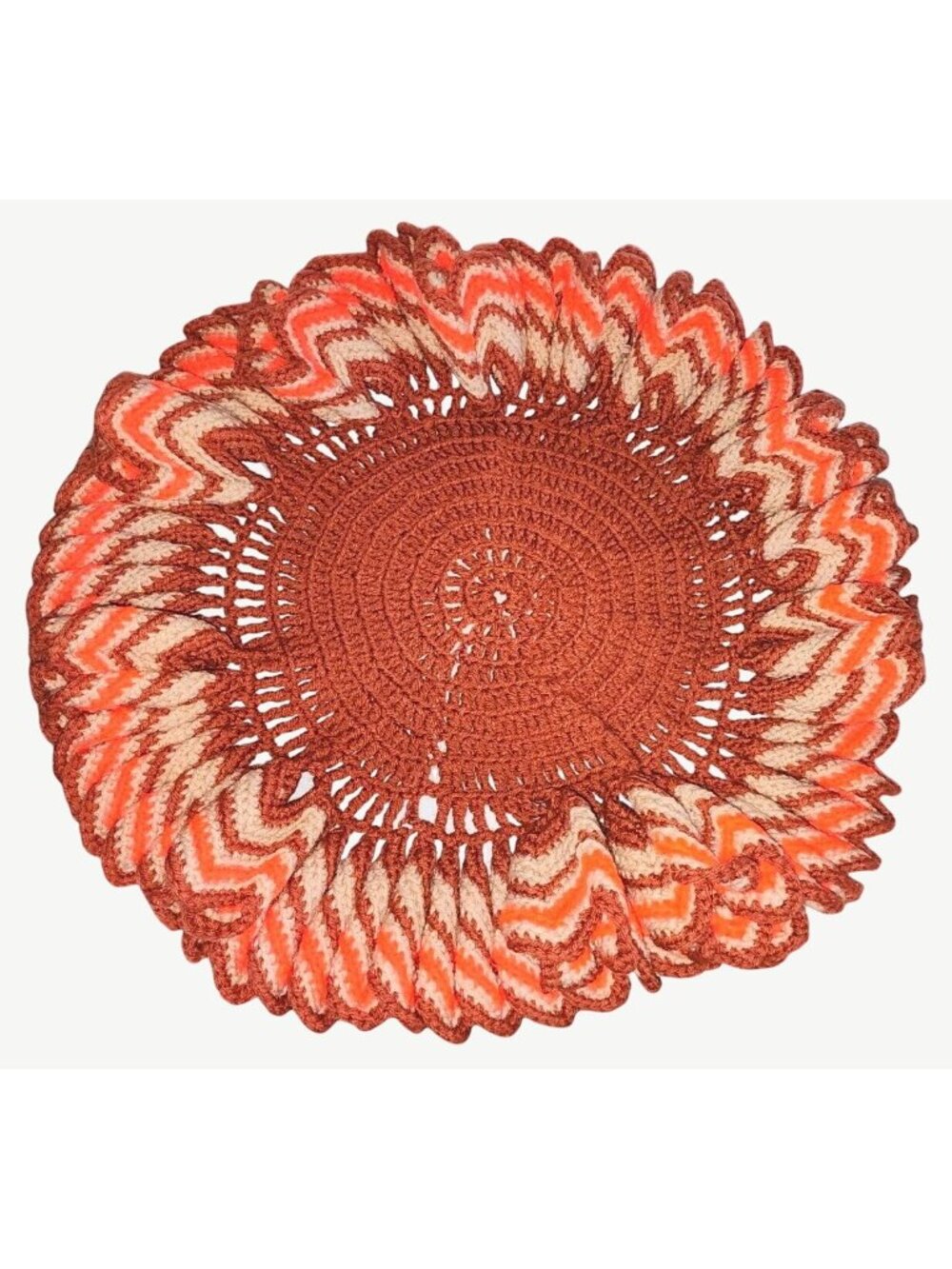 HUGE Vintage Handmade Crochet Doily Table Cover 21" Round Mod Kitsch